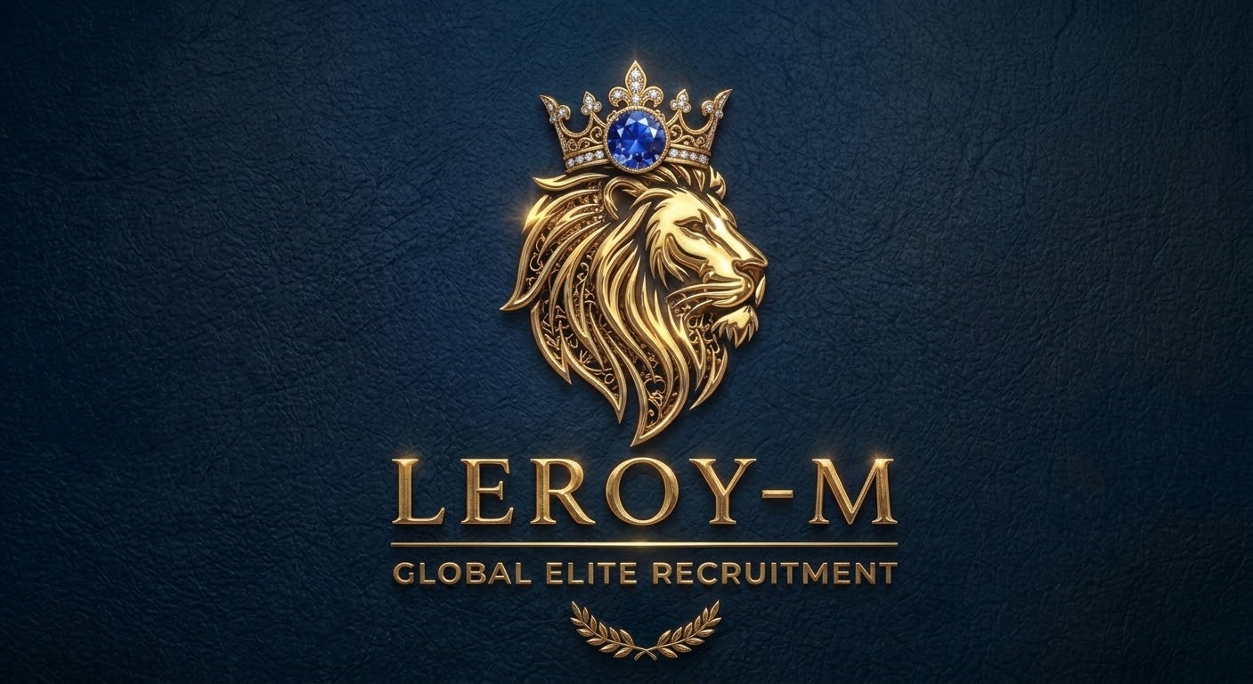 Leroy-M main emblem — gold lion with a blue gemstone